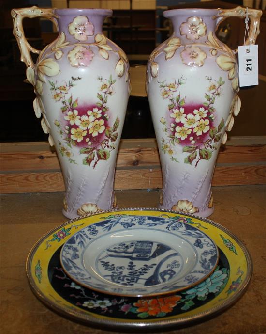Chinese export plate Japanese plate & pair continental vases